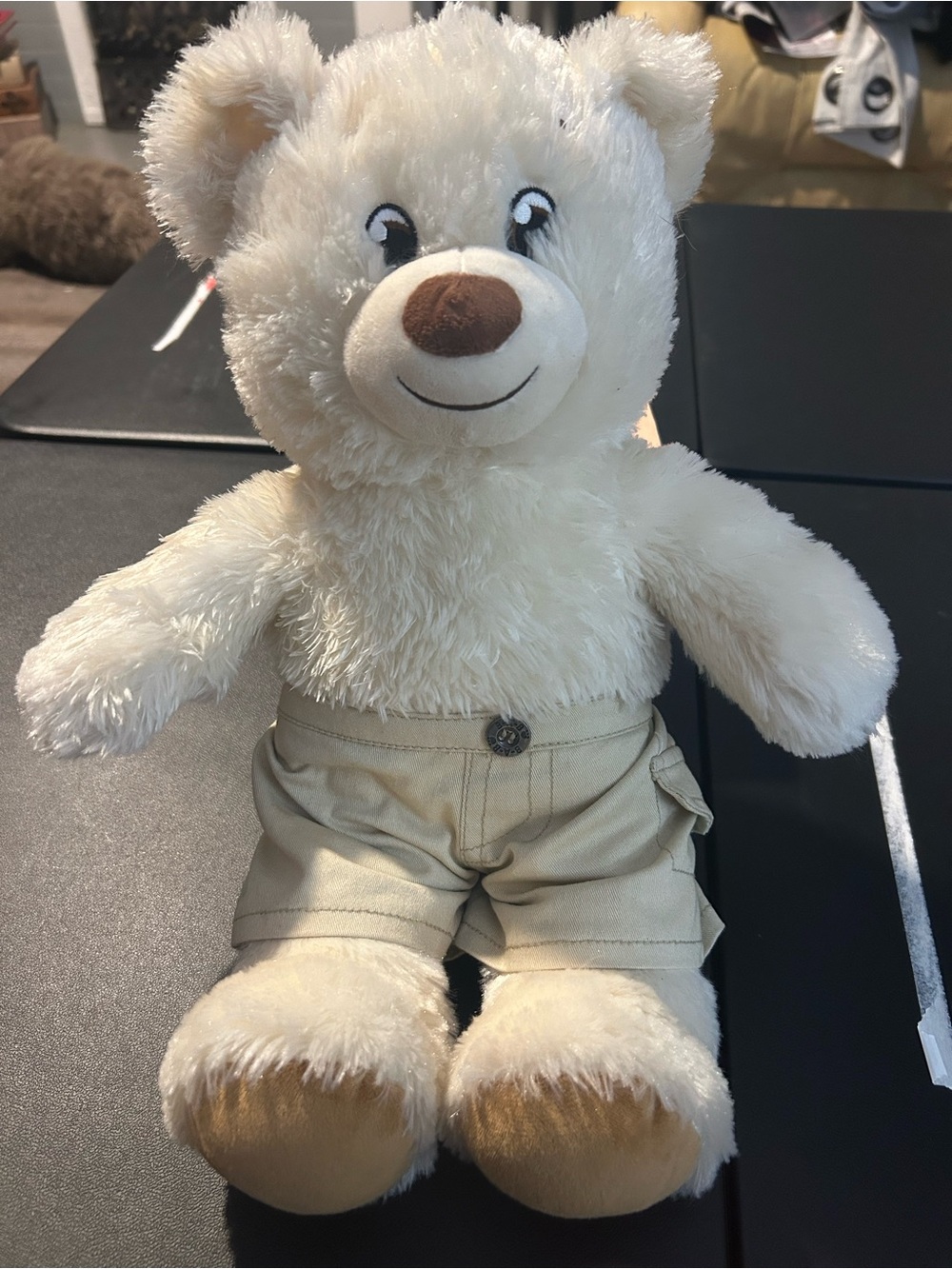 Build-A-Bear Cream Plush Bear with Tan Shorts and Brown Nose